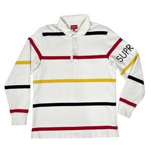 Supreme Striped Rugby Polo White Shirt Sz Medium FW16